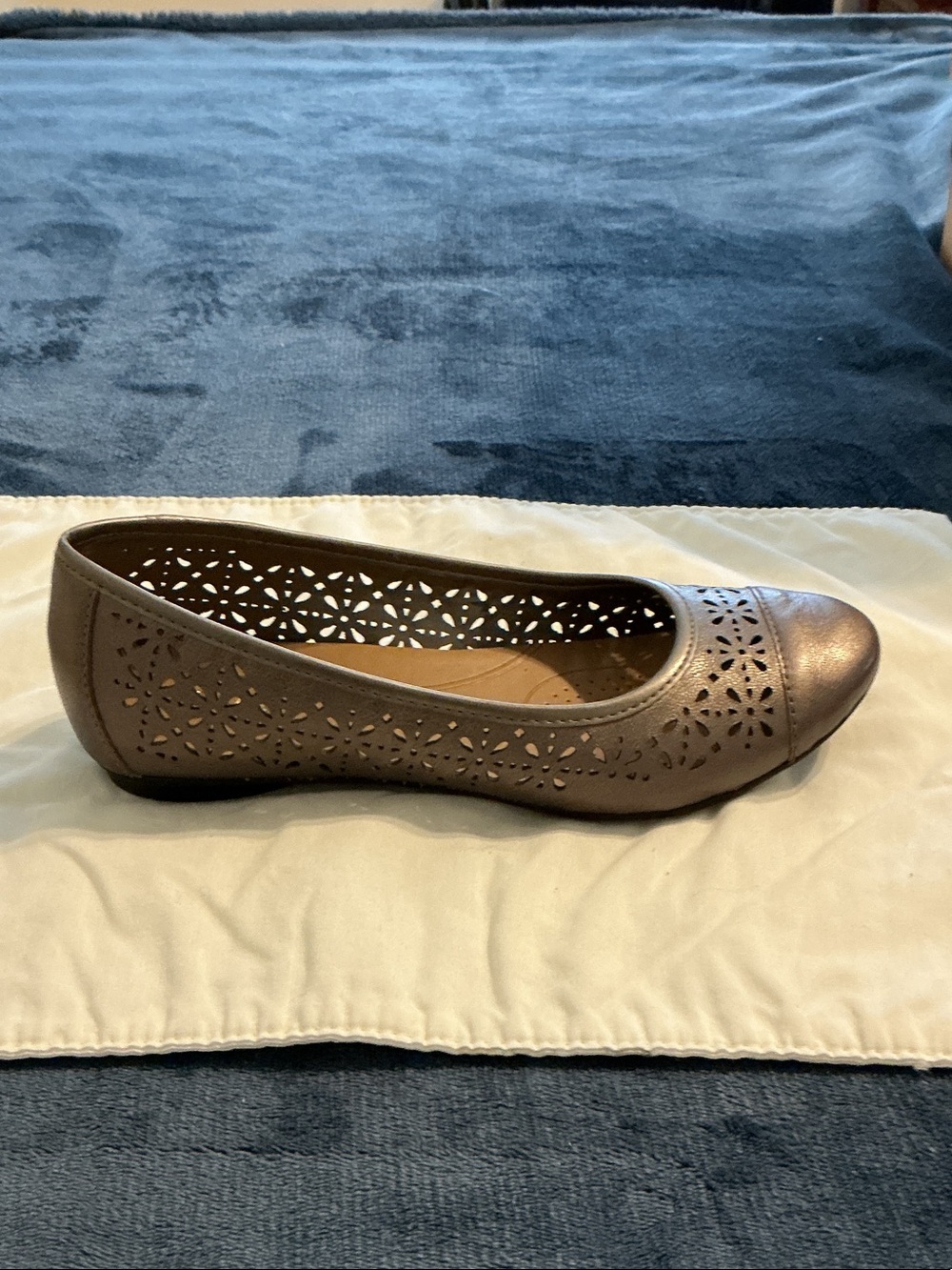 Clarks Metallic Taupe Laser-Cut Ballet Flat